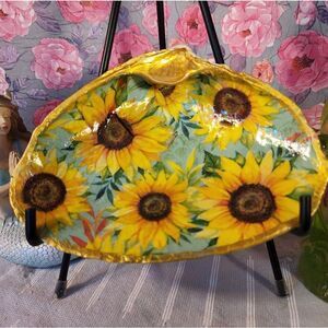 DECOUPAGE CLAM SHELL DECOUPAGE SUNFLOWERS TRINKET DISH